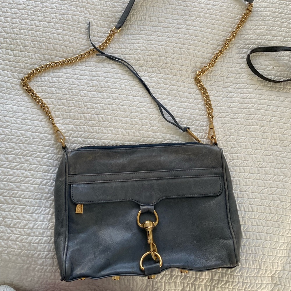 Rebecca Minkoff Navy Blue Leather and Gold Crossbody Bag